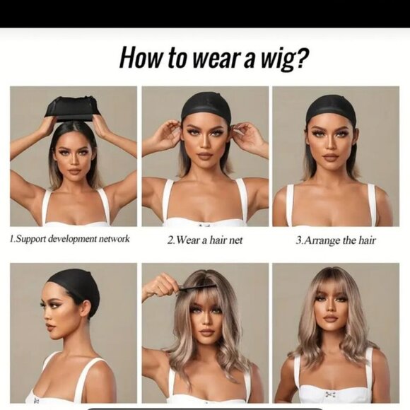 NWT 26" Ombre Blonde Long Wavy Curly Hair Wig %130 Density with Rose Net Cap - Picture 13 of 16